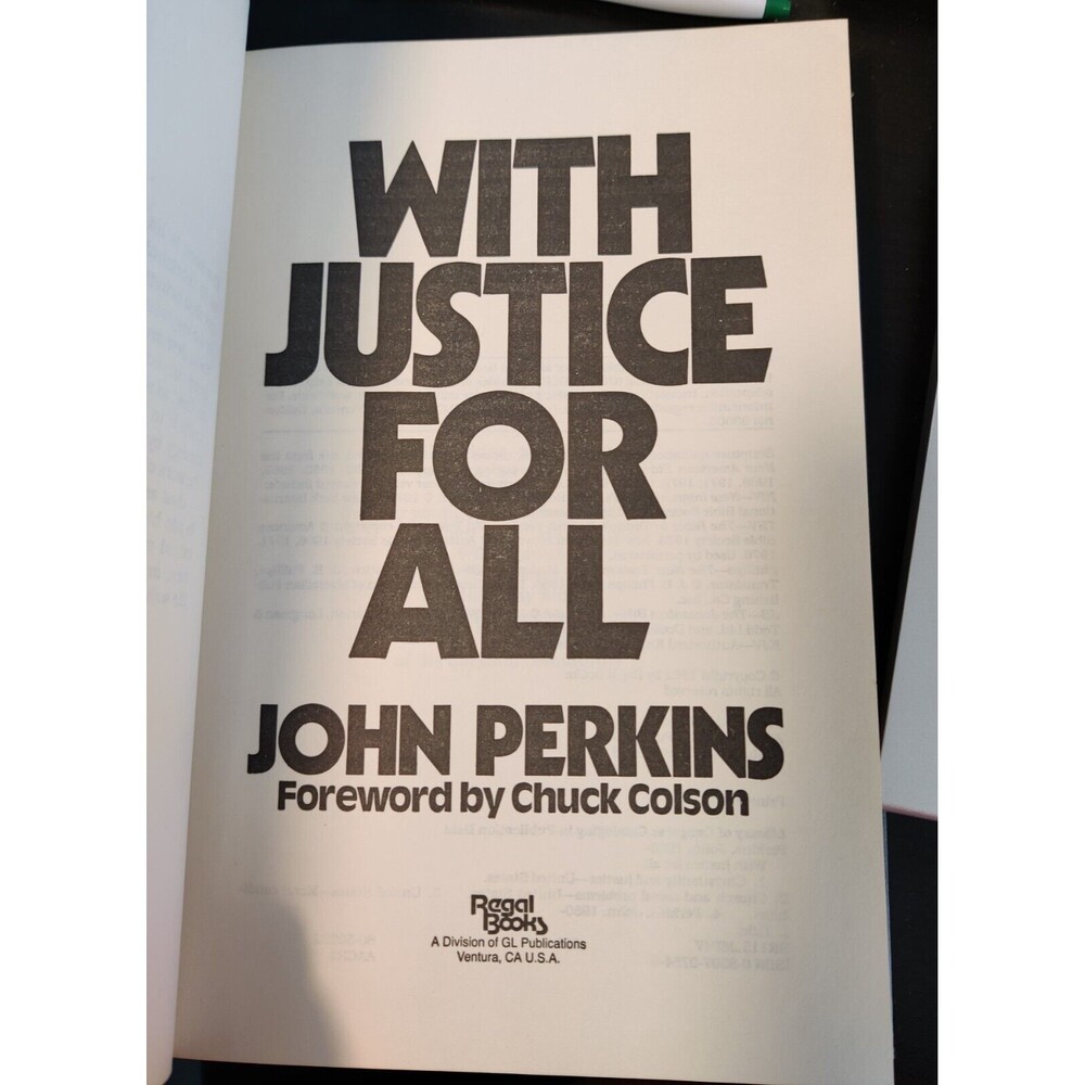 With Justice for All by John Perkins 1982 Signed By Author-No Dust Cover